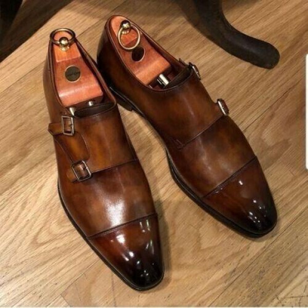 Men's Handmade Genuine Leather Dress Shoes Double Monk Shoes