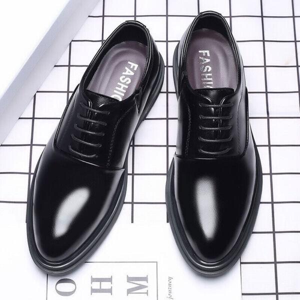 Men Lace Up Formal Business Flat Leather Oxfords Pointed Toe Dress Wedding Shoes