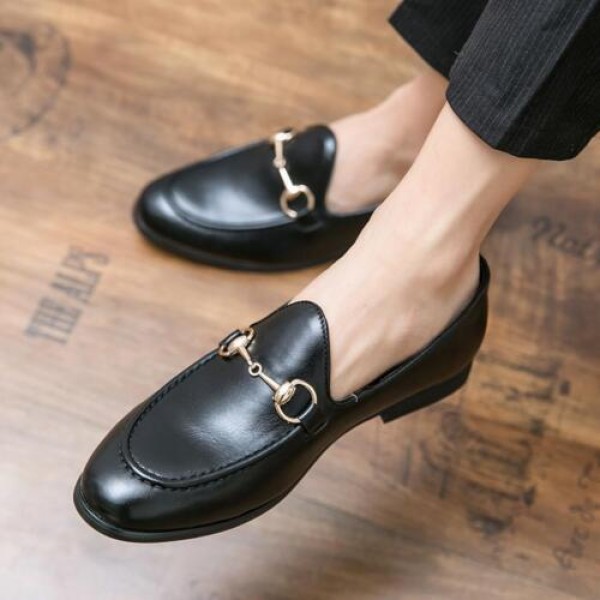 Gold Buckle Dress Slip On Shoes Loafers Formal Party Brown Men's Leather Black 