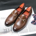 Gold Buckle Dress Slip On Shoes Loafers Formal Party Brown Men's Leather Black 