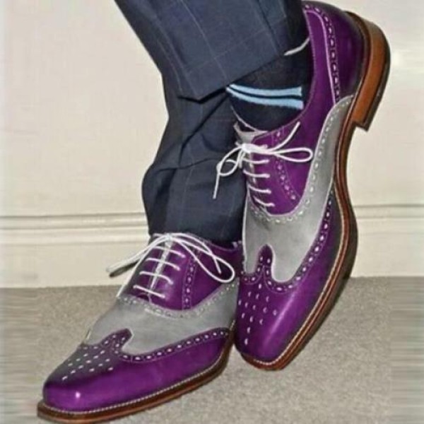 2022 Men Lace Up Formal British Brogue Oxford Two Tone Classic Dress Shoes