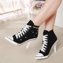 New Women Canvas Shoes Denim High Heels Rivets Shoes Fashion Shoe Sneakers Pumps