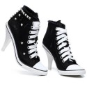 New Women Canvas Shoes Denim High Heels Rivets Shoes Fashion Shoe Sneakers Pumps