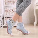 New Women Canvas Shoes Denim High Heels Rivets Shoes Fashion Shoe Sneakers Pumps