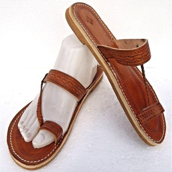 100% MOROCCAN LEATHER  TOE LOOP BEACH SANDALS *TAN *